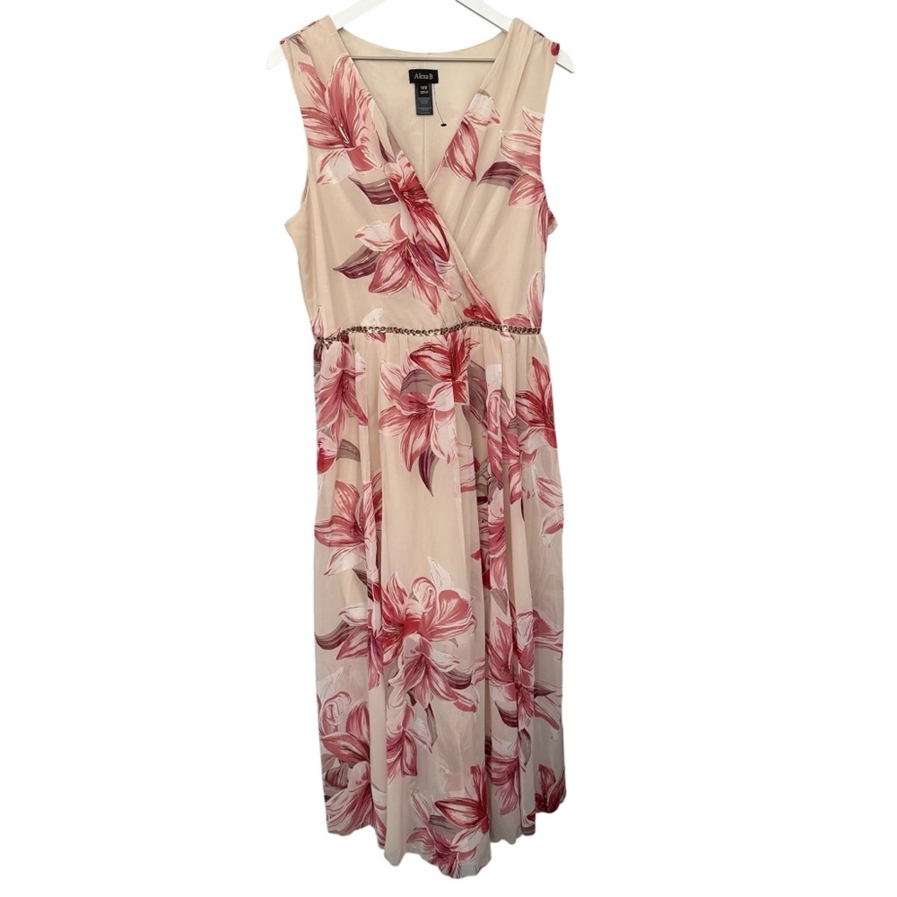 NWT Alexa B Floral Print Rhinestones Beautiful Maxi Dress Women’s Size 14W - Picture 3 of 14